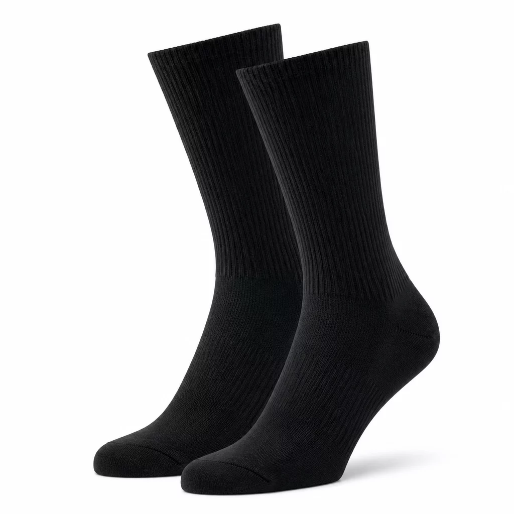 Midnight Black Crew Socks - Premium cotton cushioned dress socks