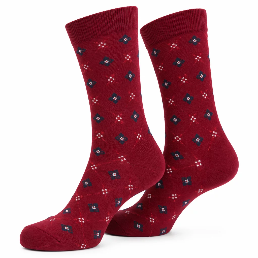 Ruby Red Patterned Socks - Geometric motif jacquard socks